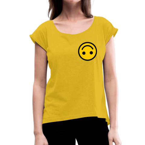 Happy face roll cuff t-shirt - mustard yellow - PSTVE Brand